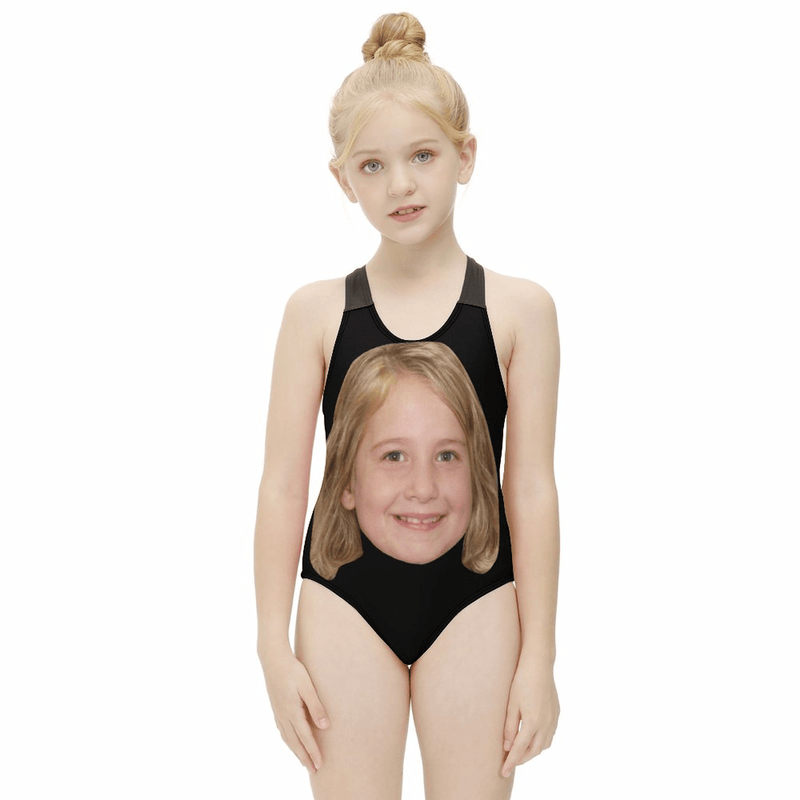 Custom Girl Face Black Kid's Swimsuit