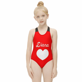 Custom Name Red Love Kid's Swimsuit