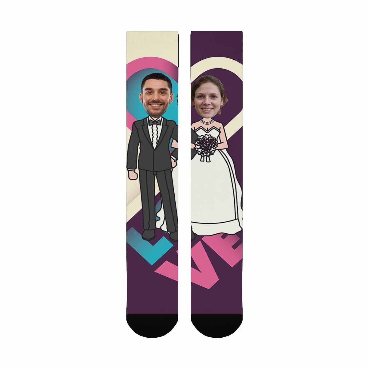 Custom Wedding Socks Bride and Groom Photo Personalized Knee High Socks