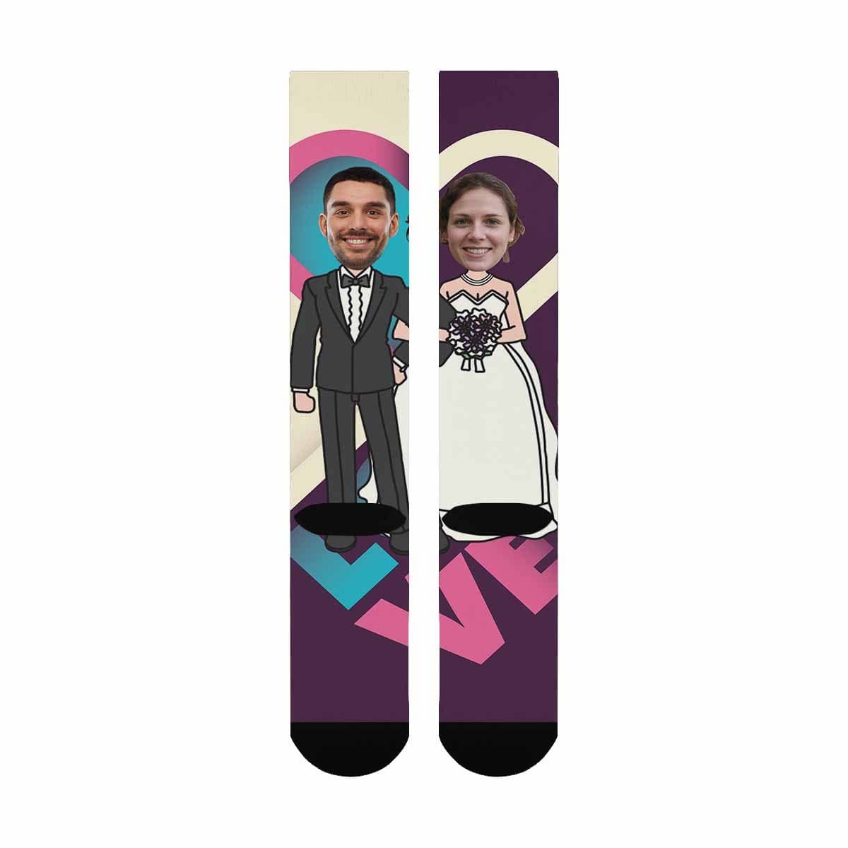 Custom Wedding Socks Bride and Groom Photo Personalized Knee High Socks