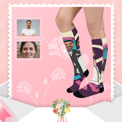 Custom Wedding Socks Bride and Groom Photo Personalized Knee High Socks