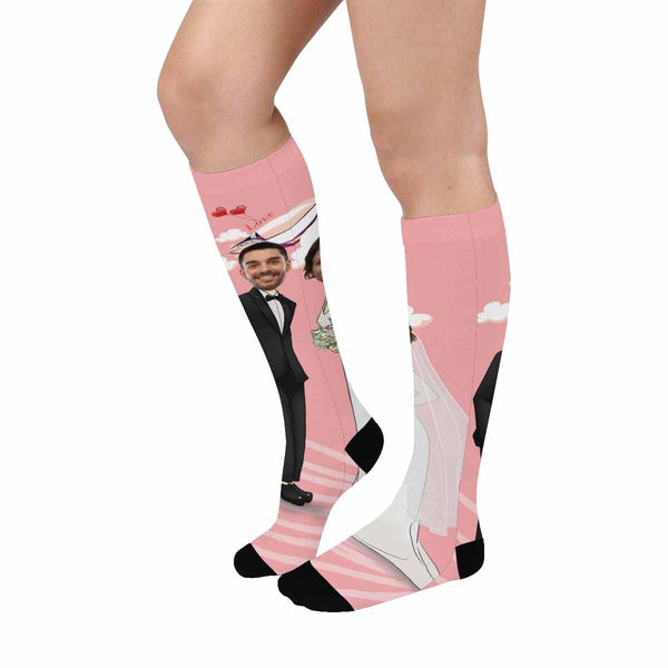 Personalized Socks For Lovers Custom Face Romantic Wedding Photo Knee High Socks