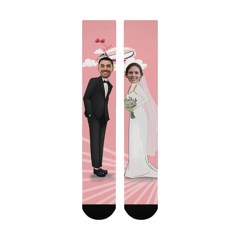 Personalized Socks For Lovers Custom Face Romantic Wedding Photo Knee High Socks