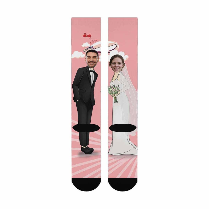 Personalized Socks For Lovers Custom Face Romantic Wedding Photo Knee High Socks