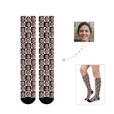 Personalized Socks Knee High Funny Photo Socks Custom Black&White Grid Socks Gift for Men Women