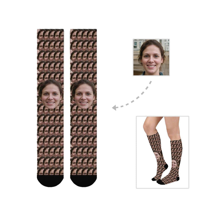 Personalized Socks Knee High Printed Picture Custom Big Face Socks Gifts for Men Women