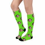 Personalized Socks Knee High Printed Picture Custom Face Solid Background Socks Gifts for Men Women