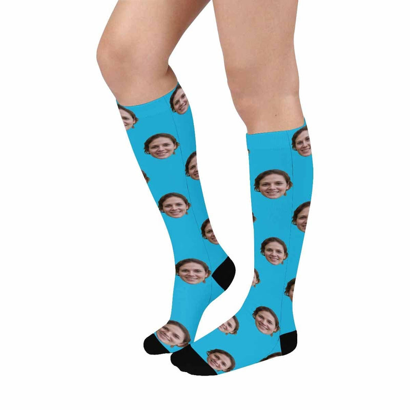 Personalized Socks Knee High Printed Picture Custom Face Solid Background Socks Gifts for Men Women