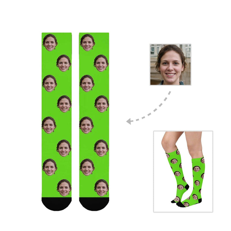 Personalized Socks Knee High Printed Picture Custom Face Solid Background Socks Gifts for Men Women