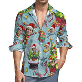 Custom Face Christmas Tree Socks Gift Hawaiian Shirts Men's Long Sleeve Shirt Personalized Face Shirt Gift for Him