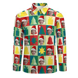 Custom Face Christmas Tree Bell Hawaiian Shirts Men's Long Sleeve Shirt Personalized Face Shirt Gift for Him