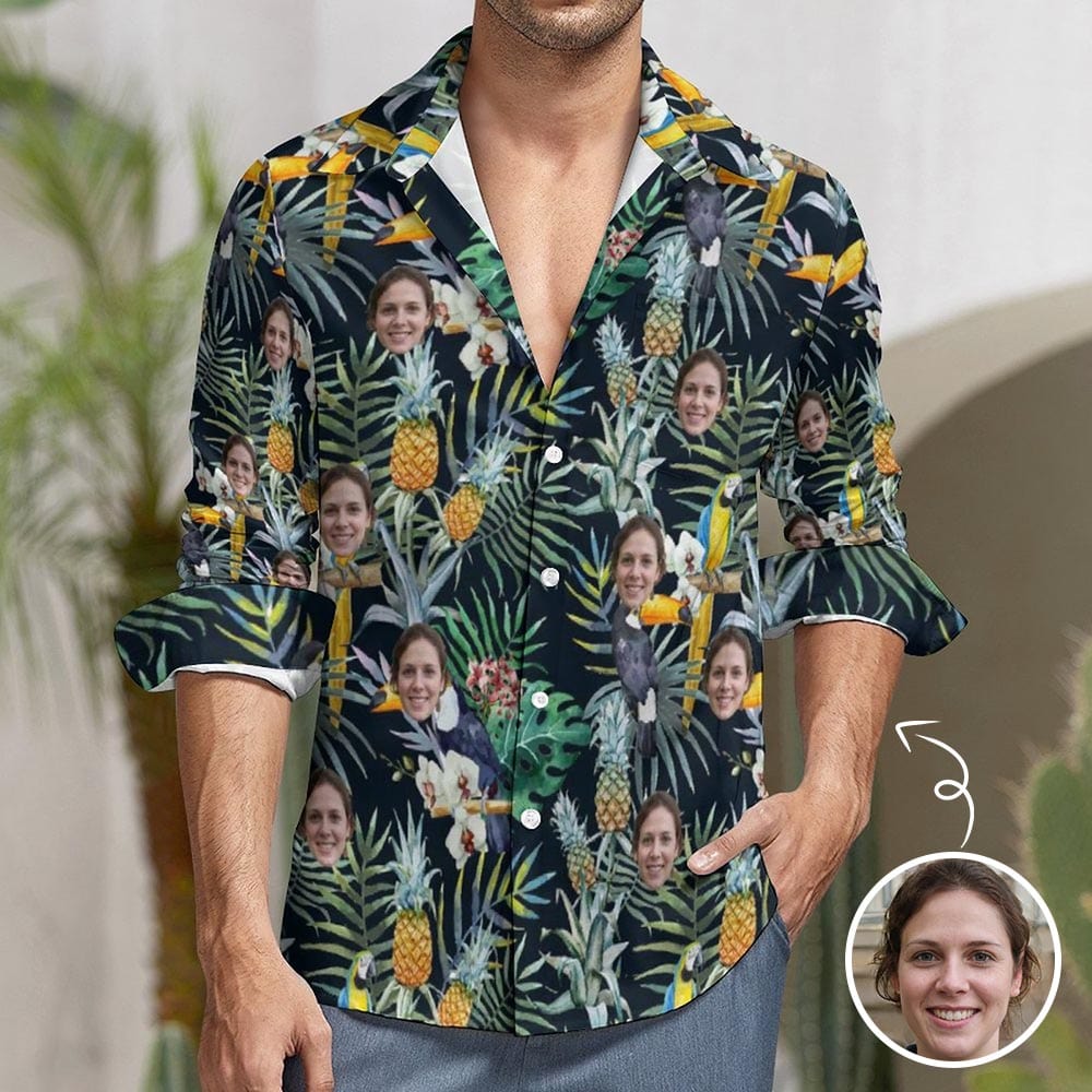 Custom Face Pineapple Parrot Tropical Printing Hawaiian Shirts Men&