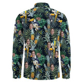 Custom Face Pineapple Parrot Tropical Printing Hawaiian Shirts Men's Long Sleeve Shirt Personalized Face Shirt Gift for Him