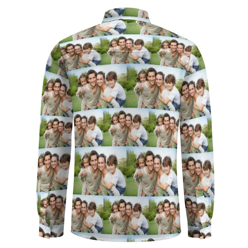 Custom Photo Warm Family Men's Long Sleeve Shirt Design Your Own Shirt Photo Shirt Birthday Gift for Husband or Boyfriend