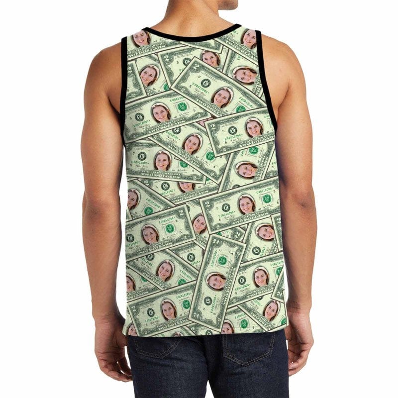 Personalized Mens Tank Tee Tops Custom Face Money Men's All Over Print Tank Top