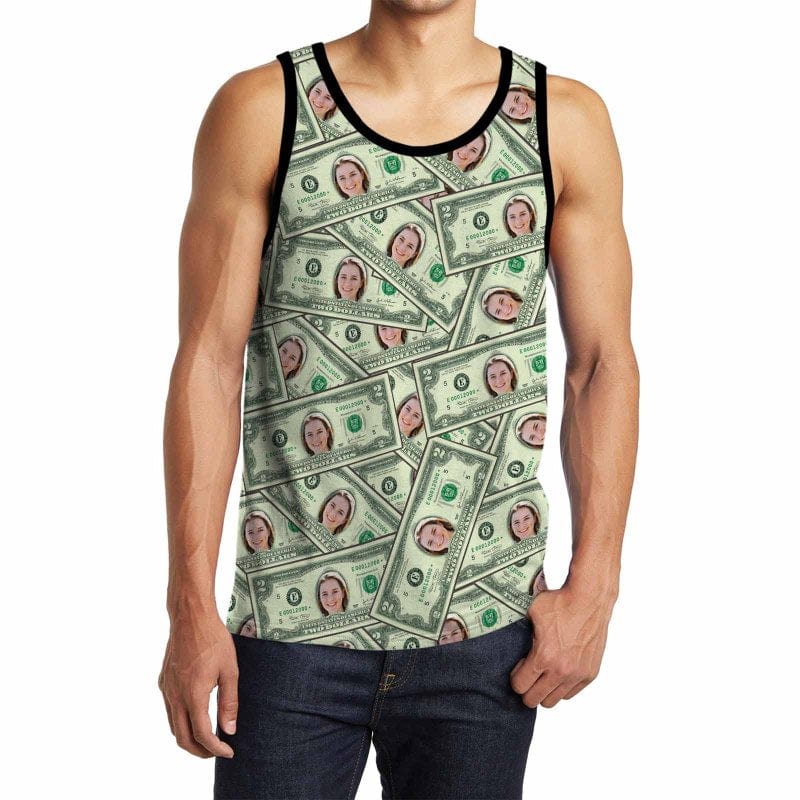 Personalized Mens Tank Tee Tops Custom Face Money Men's All Over Print Tank Top