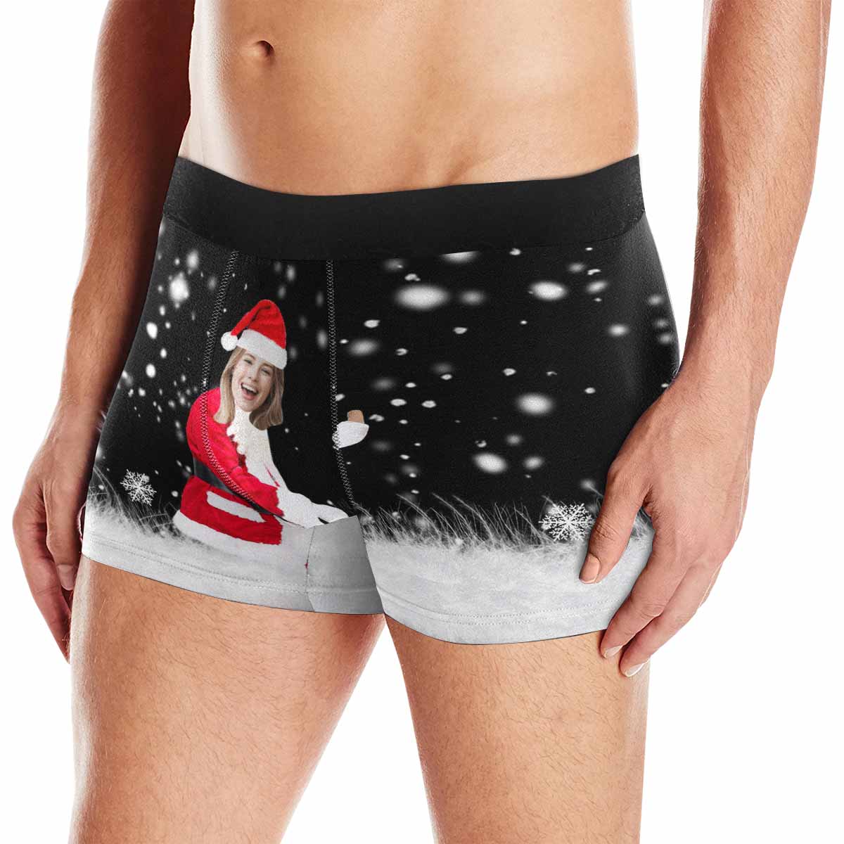 Custom Boxer Briefs with Face Christmas Snowflakes Men&