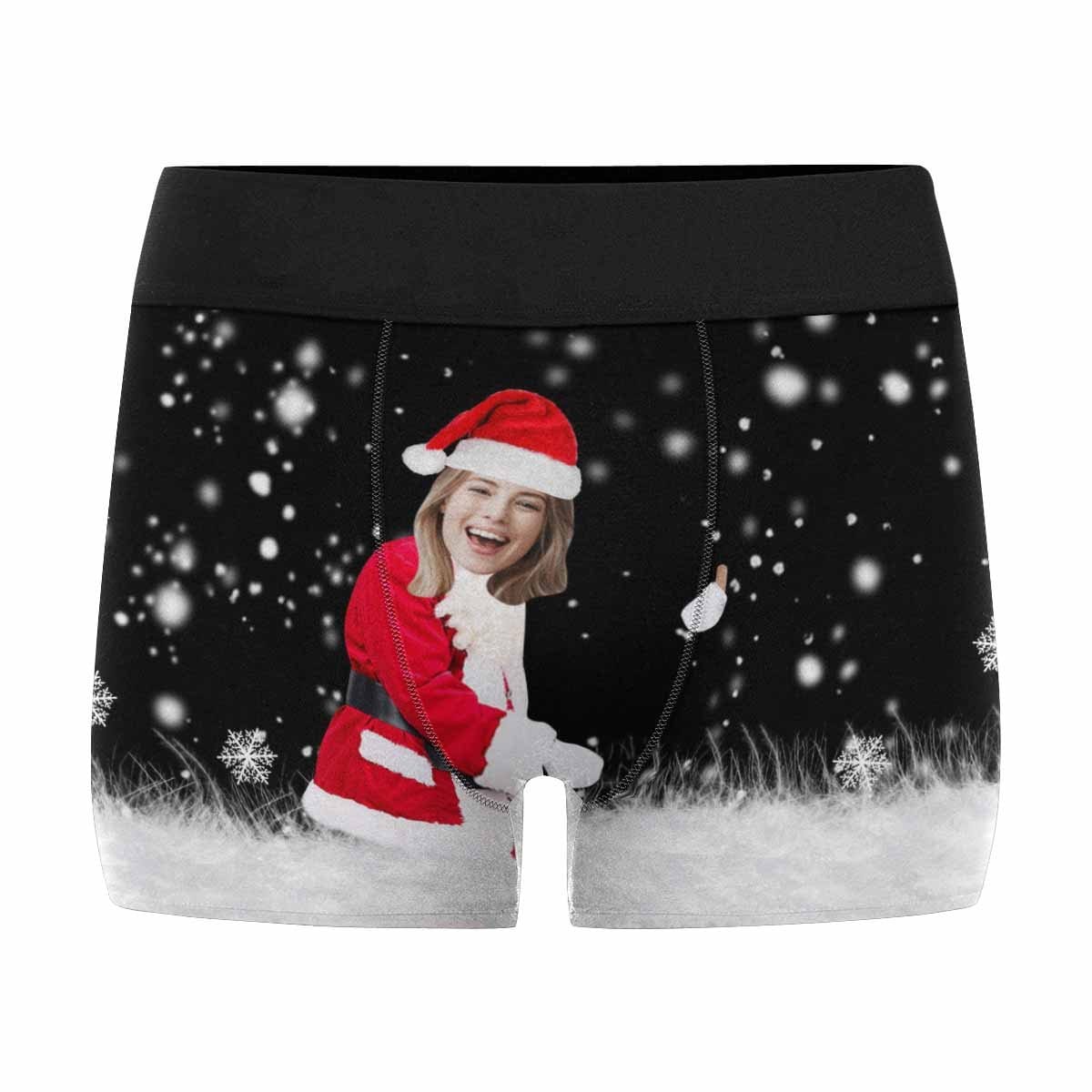 Custom Boxer Briefs with Face Christmas Snowflakes Men&