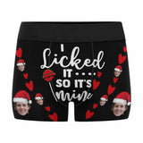 Custom Boxer Briefs with Face I Licked It Christmas Hat Personalized Red Love Heart Boxer Briefs For Valentine's Day Gift