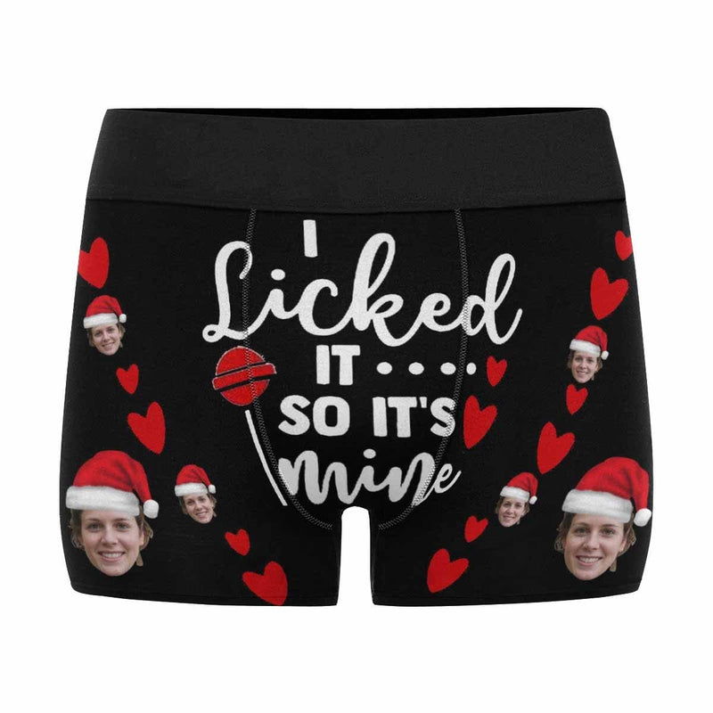 Custom Boxer Briefs with Face I Licked It Christmas Hat Personalized Red Love Heart Boxer Briefs For Valentine's Day Gift