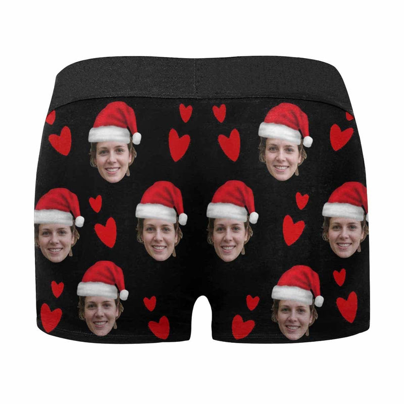 Custom Boxer Briefs with Face I Licked It Christmas Hat Personalized Red Love Heart Boxer Briefs For Valentine's Day Gift