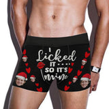 Custom Boxer Briefs with Face I Licked It Christmas Hat Personalized Red Love Heart Boxer Briefs For Valentine's Day Gift