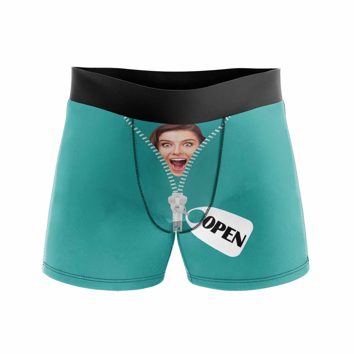 Custom Boxers Personalized Green Underwear with Face Zipper Open Custom Men&