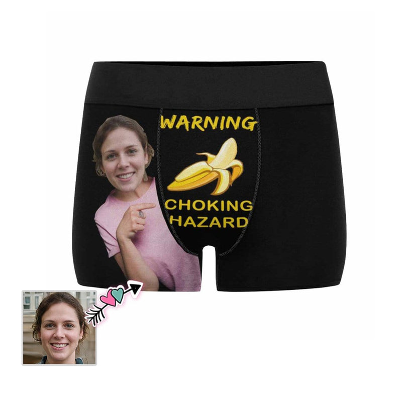 Custom Face Banana Warning Men's Boxer Briefs Made for You Personalized Briefs For Valentine's Day Gift