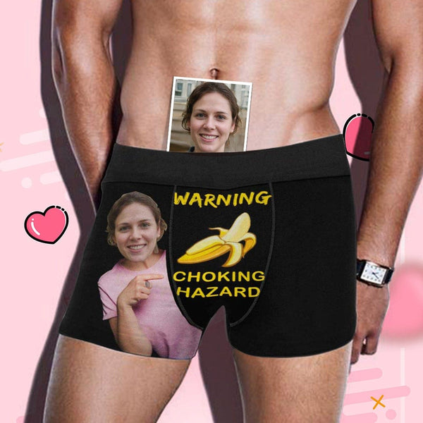 Custom Face Banana Warning Men's Underwear Personalized Boxer Briefs