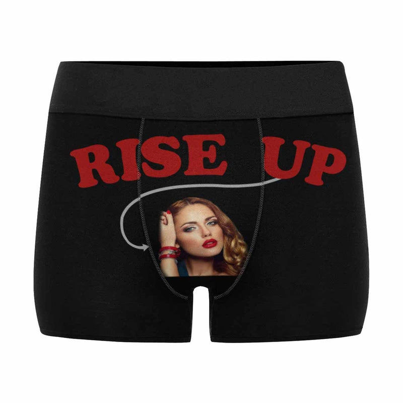 Custom Face Black Rise Up Men's Boxer Briefs Print Your Own Personalized Underwear For Valentine's Day Gift