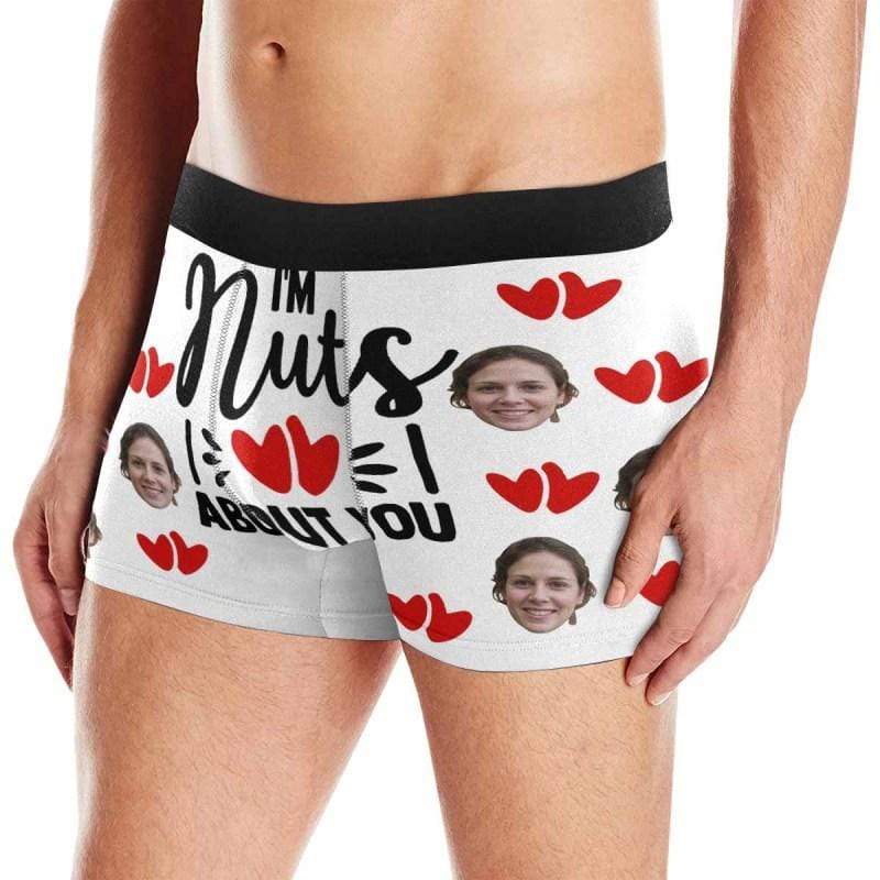 Custom Face Boxer Briefs I'm Nuts About You Personalized Photo Undies Face Boxer Underwear Valentine's Day for Him