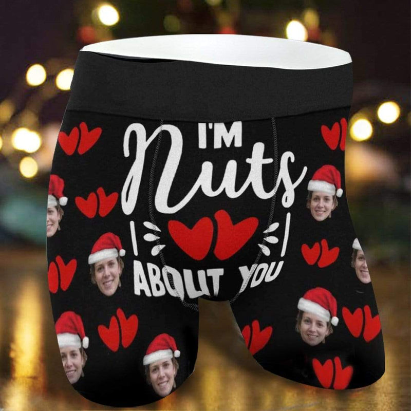 Custom Face Boxer Briefs I'm Nuts About You Personalized Photo Undies Face Boxer Underwear Valentine's Day for Him