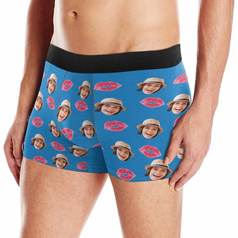 Custom Face Boxer Briefs Red Lip Personalized Face Undies for Men Put your Face on Underwear For Valentine's Day Gift