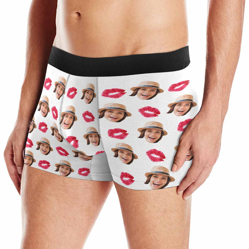 Custom Face Boxer Briefs Red Lip Personalized Face Undies for Men Put your Face on Underwear For Valentine's Day Gift