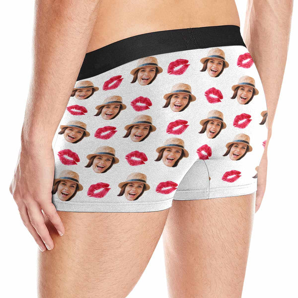 Custom Face Boxer Briefs Red Lip Personalized Face Undies for Men Put your Face on Underwear For Valentine's Day Gift