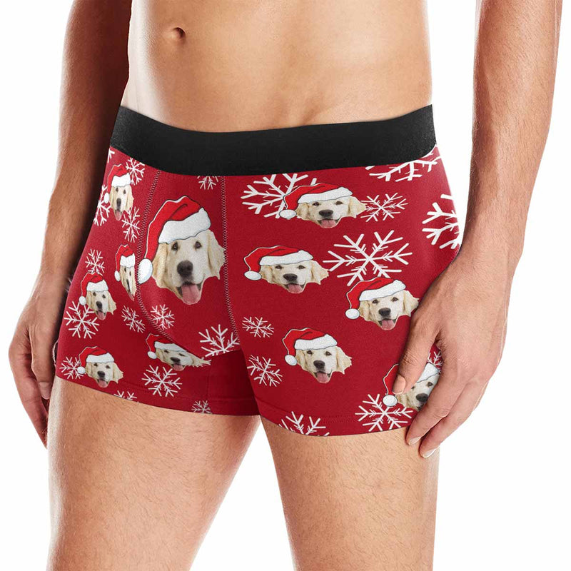 Custom Face Christmas Dog Men's Print Boxer Briefs Put Your Face on Underwear with Custom Image