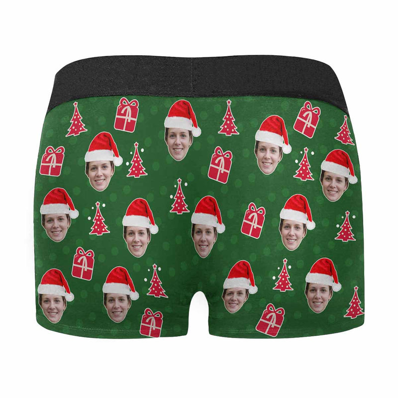 Custom Face Christmas Green Men's Print Boxer Briefs Design Your Own Custom Underwear