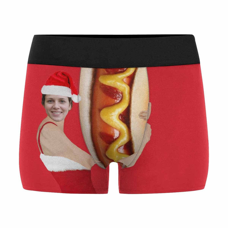 Custom Face Christmas Hat Hot Dog Men's All-Over Print Boxer Briefs Create Your Own Underwear for Him