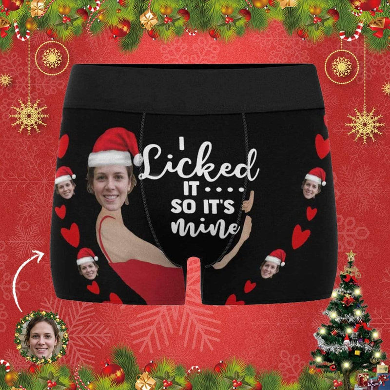 Custom Face Christmas Hat I Licked It Embrace Red Men's All-Over Print Boxer Briefs Unique Underwear For Valentine's Day Gift