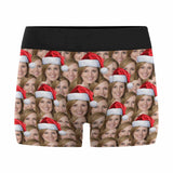 Custom Face Christmas Hat Men's Boxer Briefs Print Your Own Personalized Underwear For Valentine's Day Gift