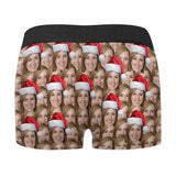 Custom Face Christmas Hat Men's Boxer Briefs Print Your Own Personalized Underwear For Valentine's Day Gift