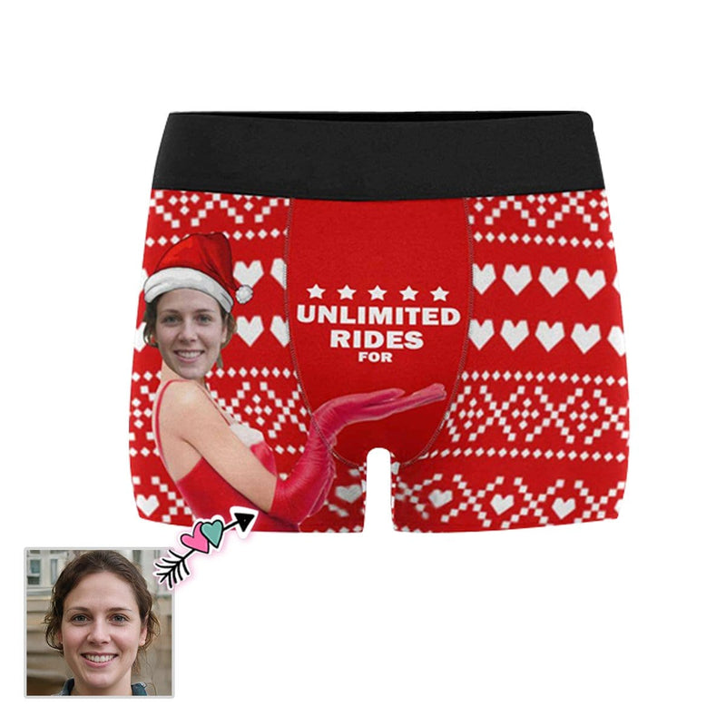 Custom Face Christmas Rides Men's Boxer Briefs Print Your Own Personalized Underwear for Him