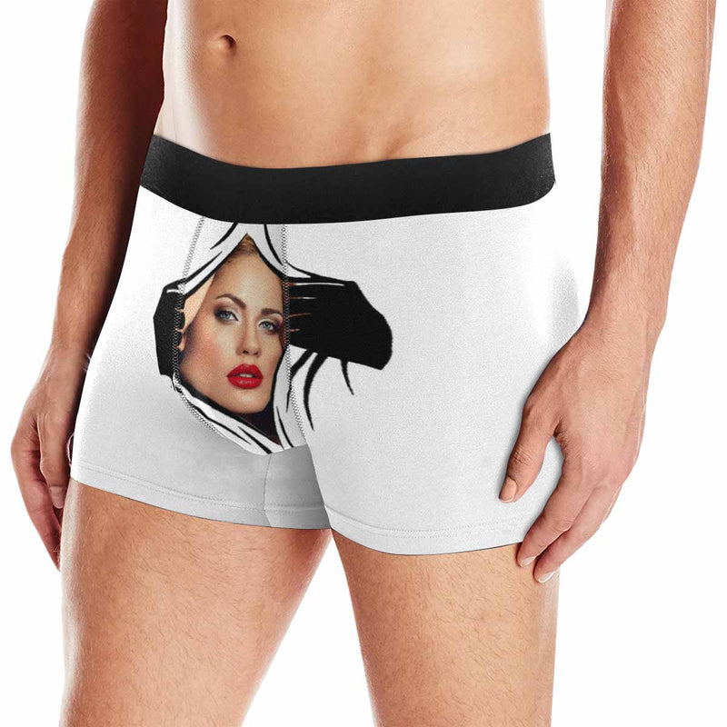 Custom Face Hands White Men's Boxer Briefs Personalized Photo Funny Boxer Underwear Novelty Boxers For Valentine's Day Gift