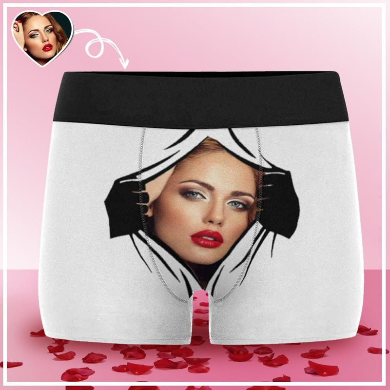 Funny?Custom?Boxer?Briefs Hands White Mens Boxer Underwear with Face