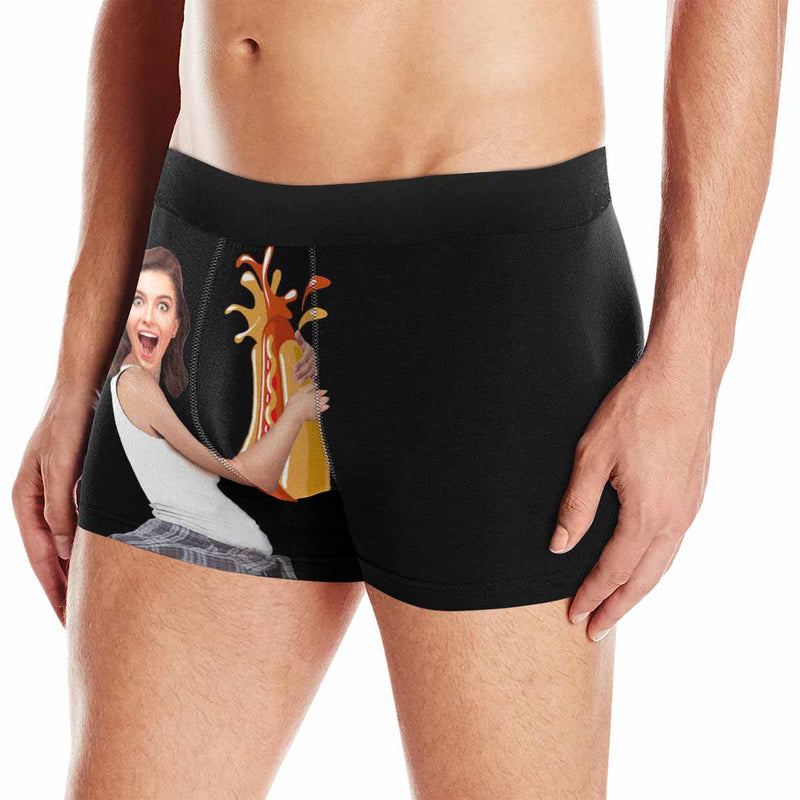 Custom Face Hot Dog Men's Print Boxer Briefs Design Your Own Custom Underwear Unique Design Gift