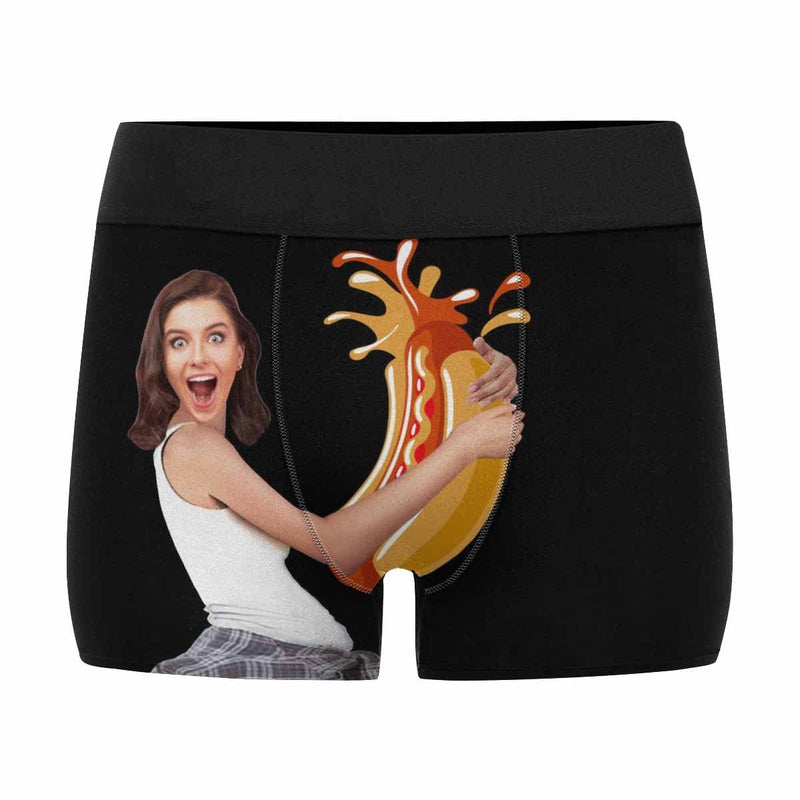 Custom Face Hot Dog Men's Print Boxer Briefs Design Your Own Custom Underwear Unique Design Gift