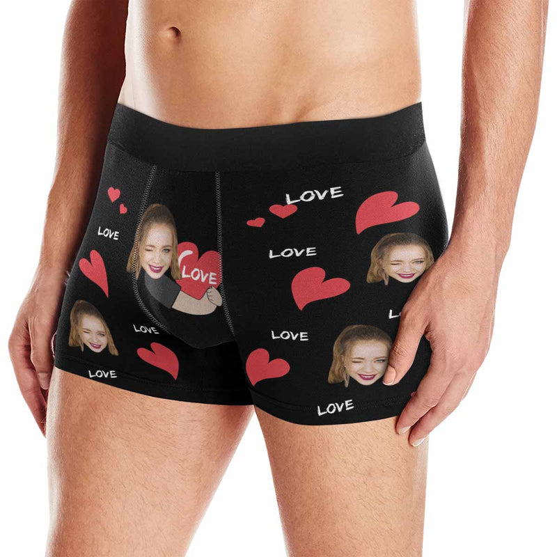 Custom Face Hug Love Men's Boxer Briefs t Your Own Personalized Underwear Gift for Him