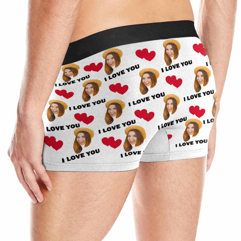 Custom Face I Love You Men's Boxer Briefs Personalized Underwear with Photo Gift for Men Valentine‘s Day Gift