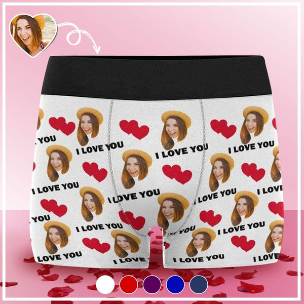 Custom Face I Love You Men's Boxer Briefs Personalized Photo Underwear