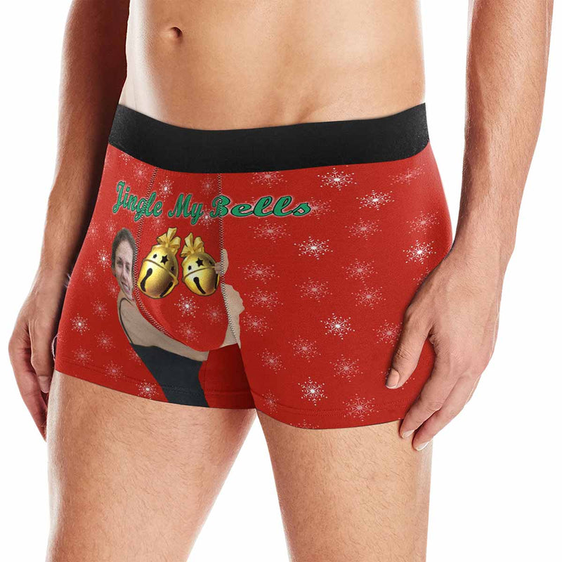 Custom Face Jingle My Bells Men's Print Boxer Briefs Put Your Face on Underwar Christmas Gift For Boyfriend